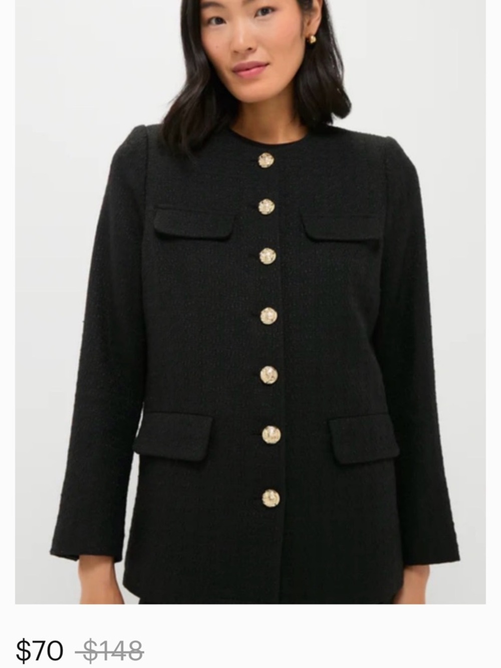 Pomander Place Black Tweed Blazer with Gold Buttons size M